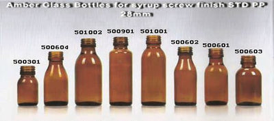 Amber Glass Bottles for Syrup Screw Finish Std Pp28mm APM-USA